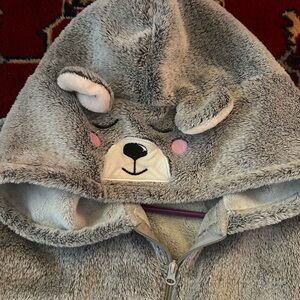 Ladies Henderson - Gray Bear Hooded Onesie Pajamas